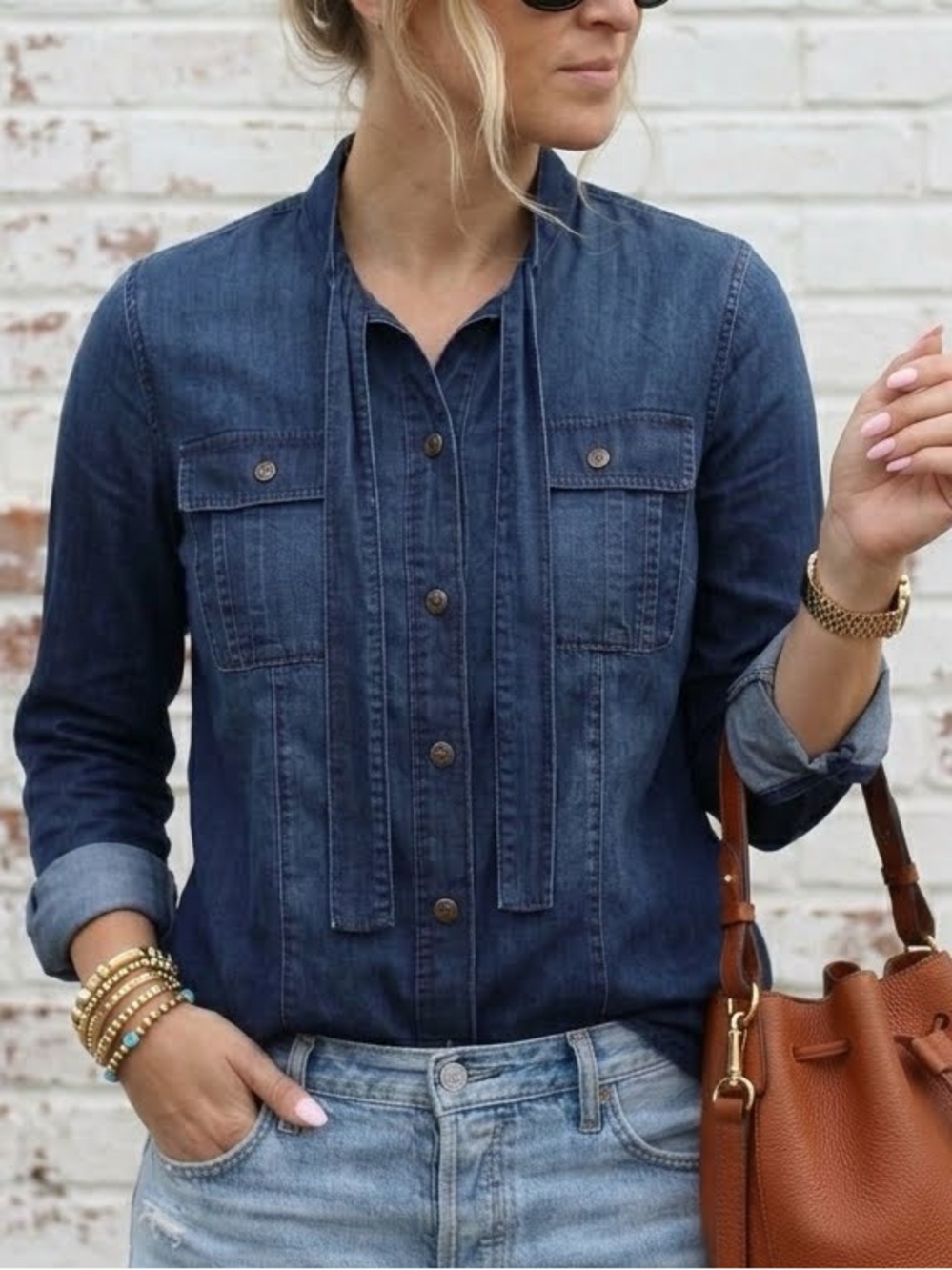 CAbi Dark Blue Denim Button-Front Shirt